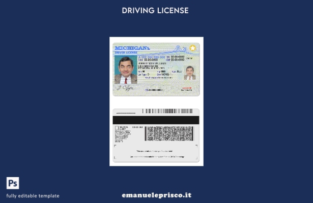 verified style modello di patente di guida USA Michigan stile verificato template